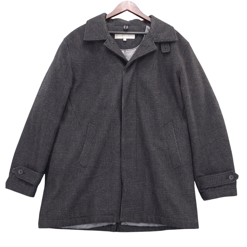 Geoffrey Beene Men's Plaid Wool Blend Top Coat Jacket XL Warm Winter Coat